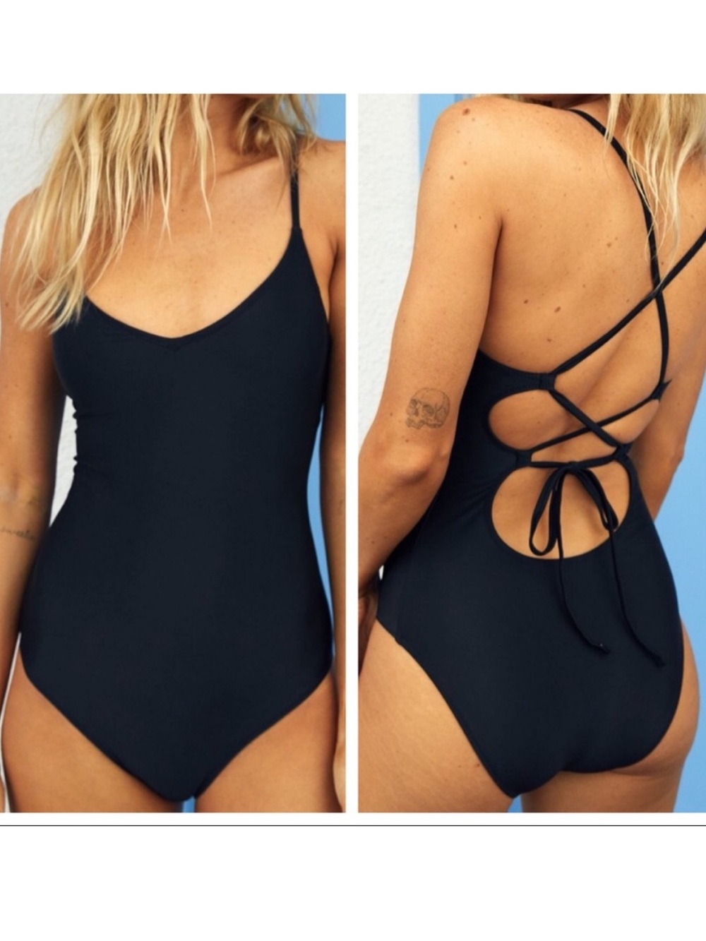 Aerie Strappy Back One-Piece Swimsuit Black Size L New NWT